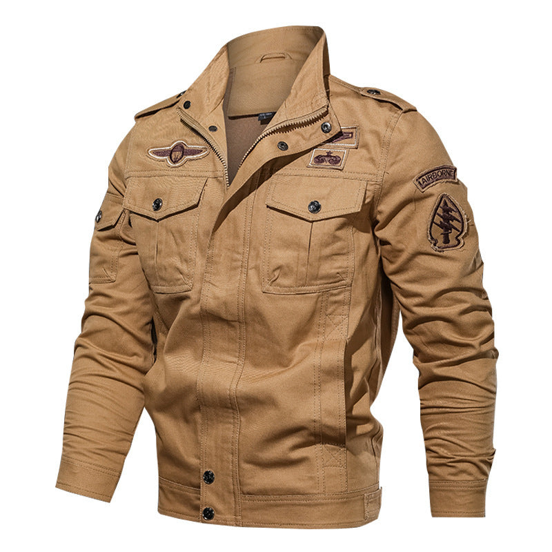Herren Military-Canvas-Fieldjacke mit Aufnäherapplikationen, Brustpattentaschen und Hemdkragen Drune