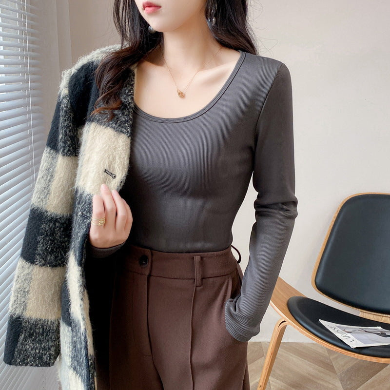 Damen modisches Cropped-Langarmshirt mit Rippstruktur Drune