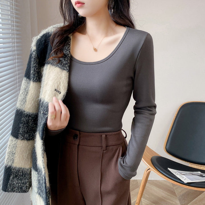 Damen modisches Cropped-Langarmshirt mit Rippstruktur Drune