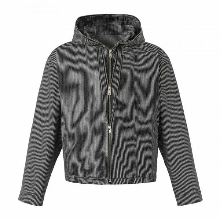 Unisex Kapuzenjacke im Boxy‑Cut mit Doppelreißverschluss und Nadelstreifen‑Optik Drune