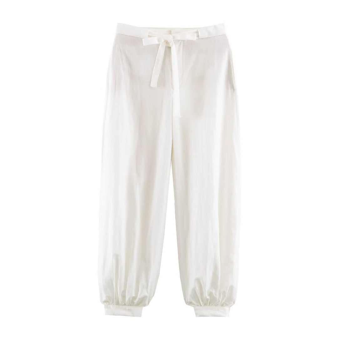 Damen Satin-Lounge-Zweiteiler mit Reversbluse und Highwaist-Joggerhose Drune