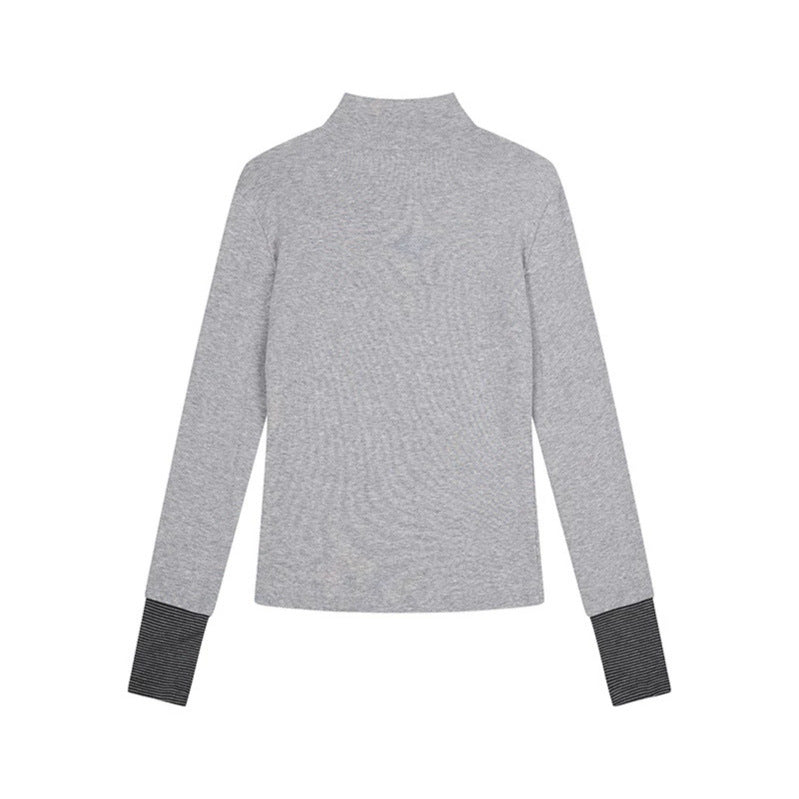 Damen Langarm-Poloshirt mit Stehkragen, Knopfleiste und Noten-Print Drune
