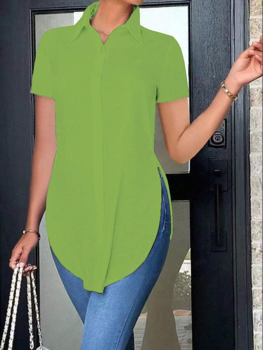 Damen Modisches Oversized-Hemd mit Seitenschlitzen Drune