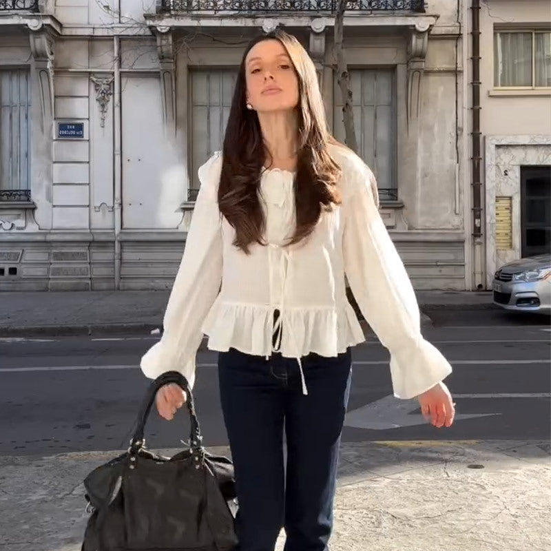 Damen Bluse mit voluminösen Ärmeln und elastischem Bund Drune