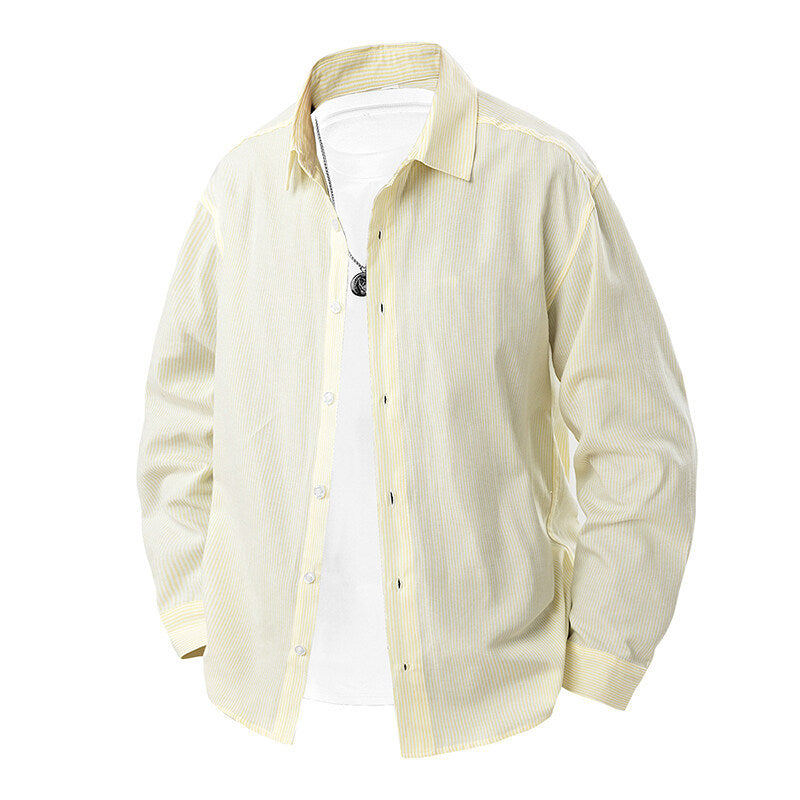 Herren nan gestreiftes Overshirt-Hemd mit lockerer Passform und Kentkragen Drune