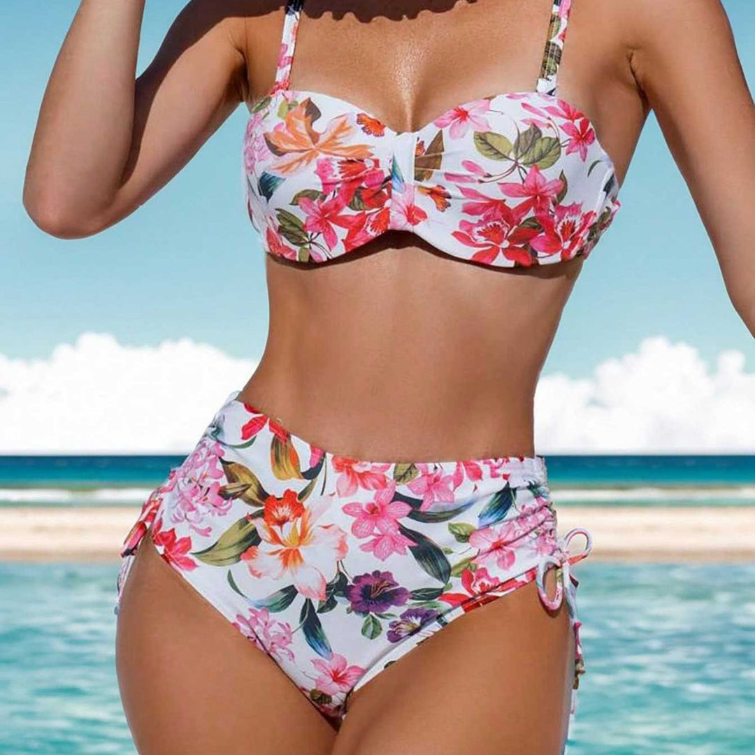 Damen Blumiger Balconette-Bikini mit Hohem Bund Drune