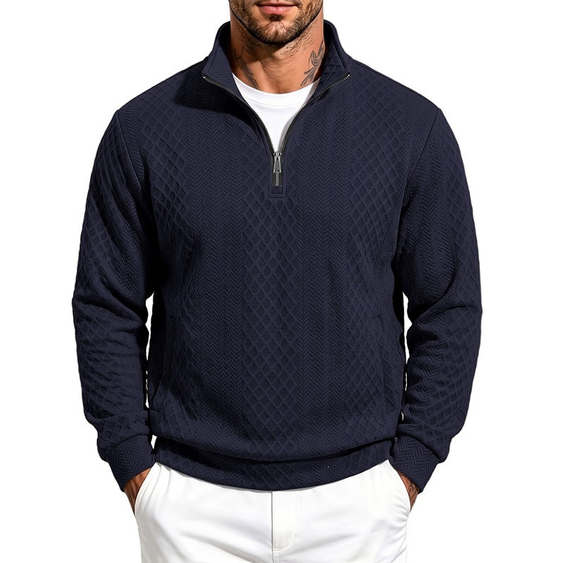 Herren Texturierter Halbzip-Pullover mit Stehkragen und Strukturmuster Drune