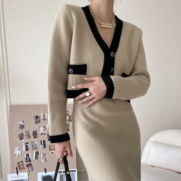 Damen Strickjacke mit kontrastierenden Details und Knöpfen Drune