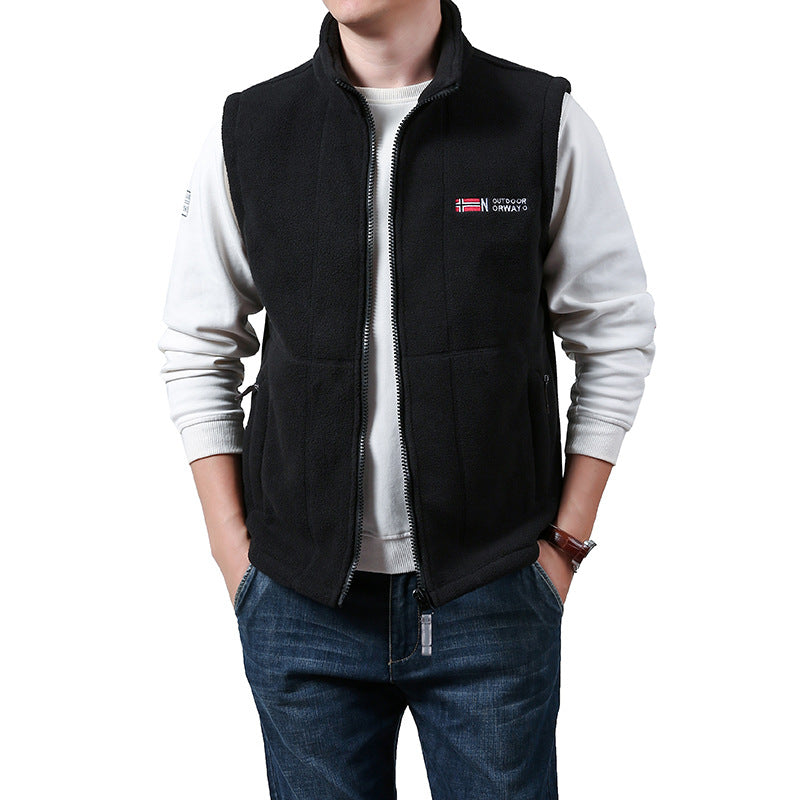 Herren Warme Fleece-Outdoorweste mit durchgehendem Reißverschluss und Stehkragen Drune
