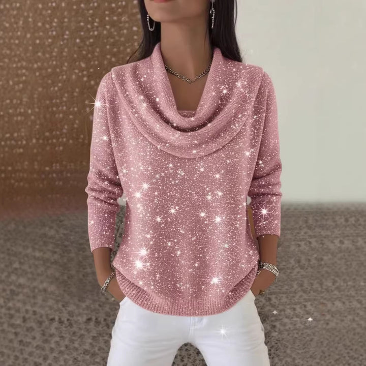 Damen Glitzernder Strickpullover mit Wasserfall-Ausschnitt Drune