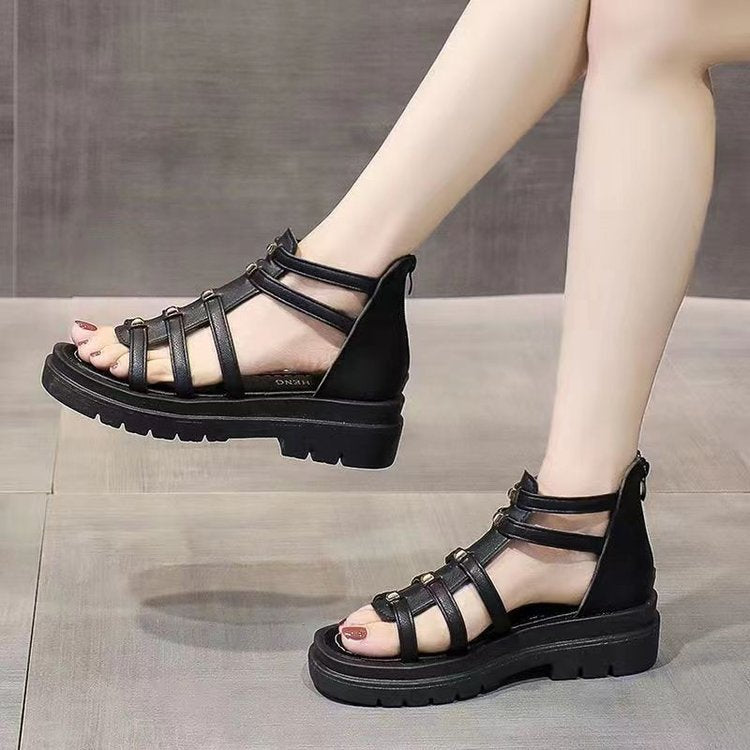 Damen nan gladiatorische Plateausandalette mit gepolstertem Komfortfußbett, profilierter Plateausohle und Rückreißverschluss Drune