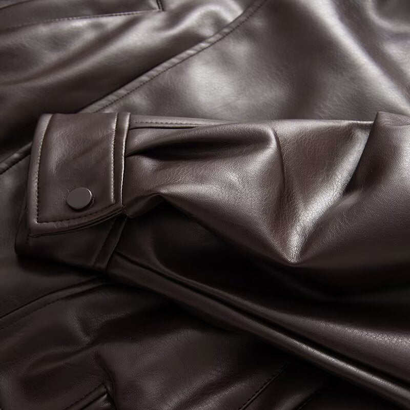 Damen Kunstlederjacke mit innovativem Design und praktischen Taschen Drune
