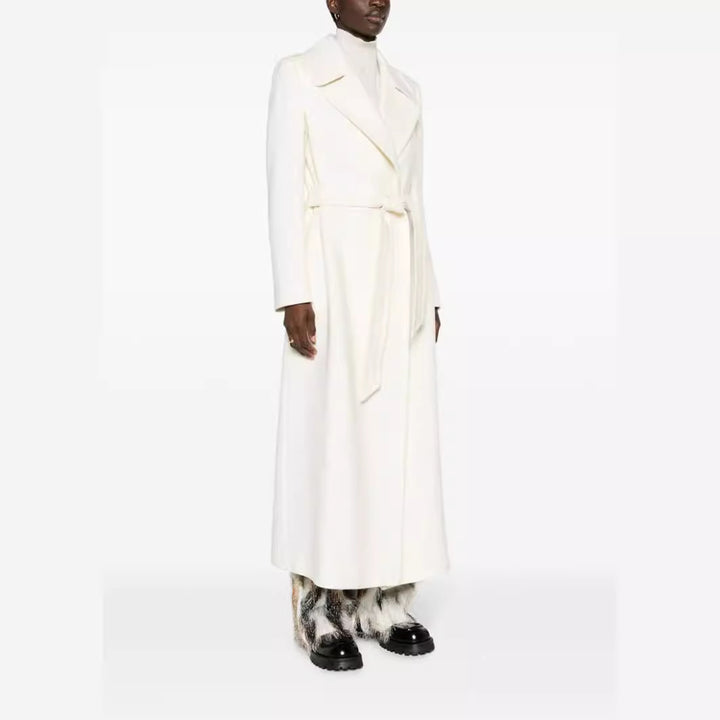 Damen Maxilanger taillierter Wollmix-Mantel mit Bindegürtel und weitem Revers Drune
