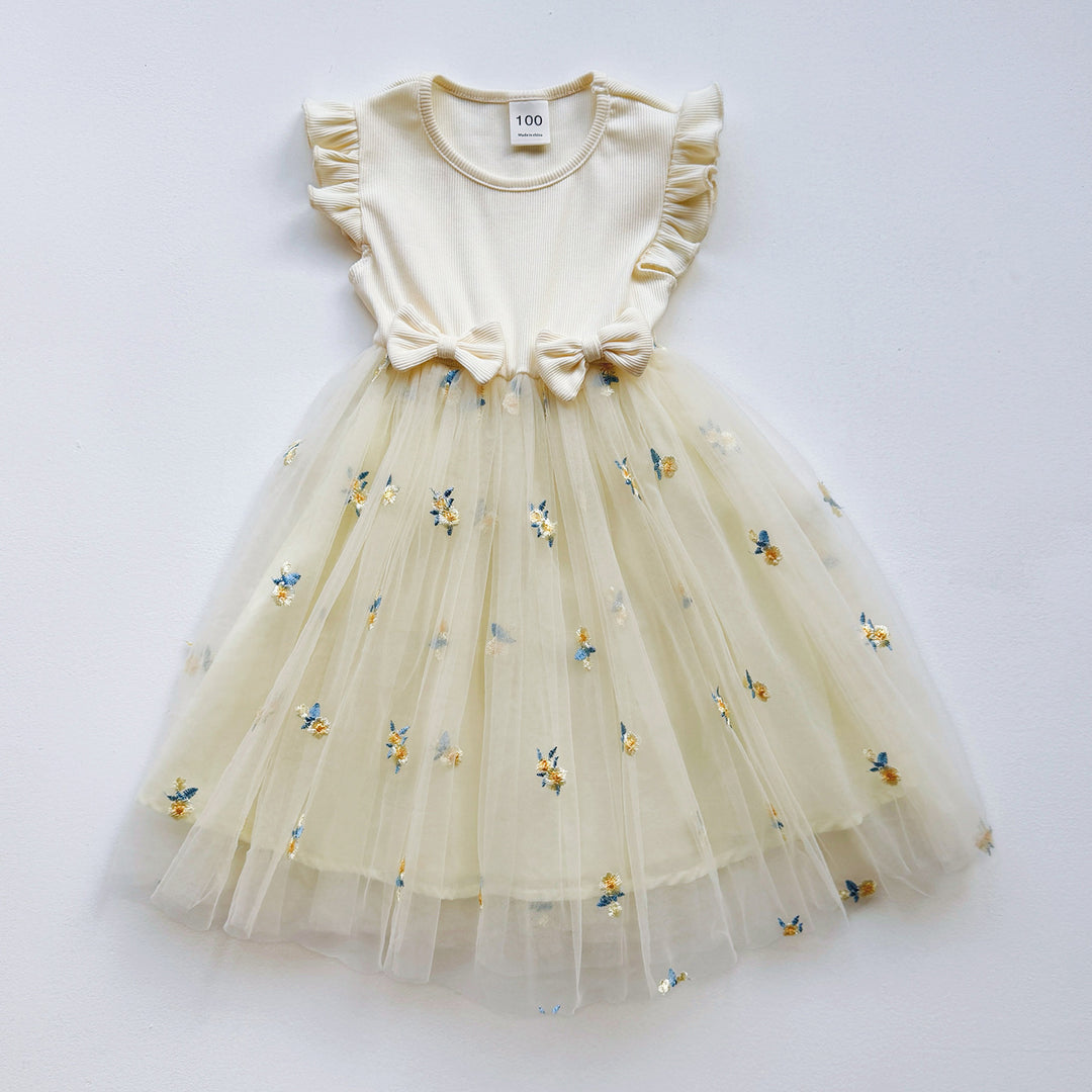 Mädchen Besticktes Tüll Festkleid mit Rüschensäumen Drune