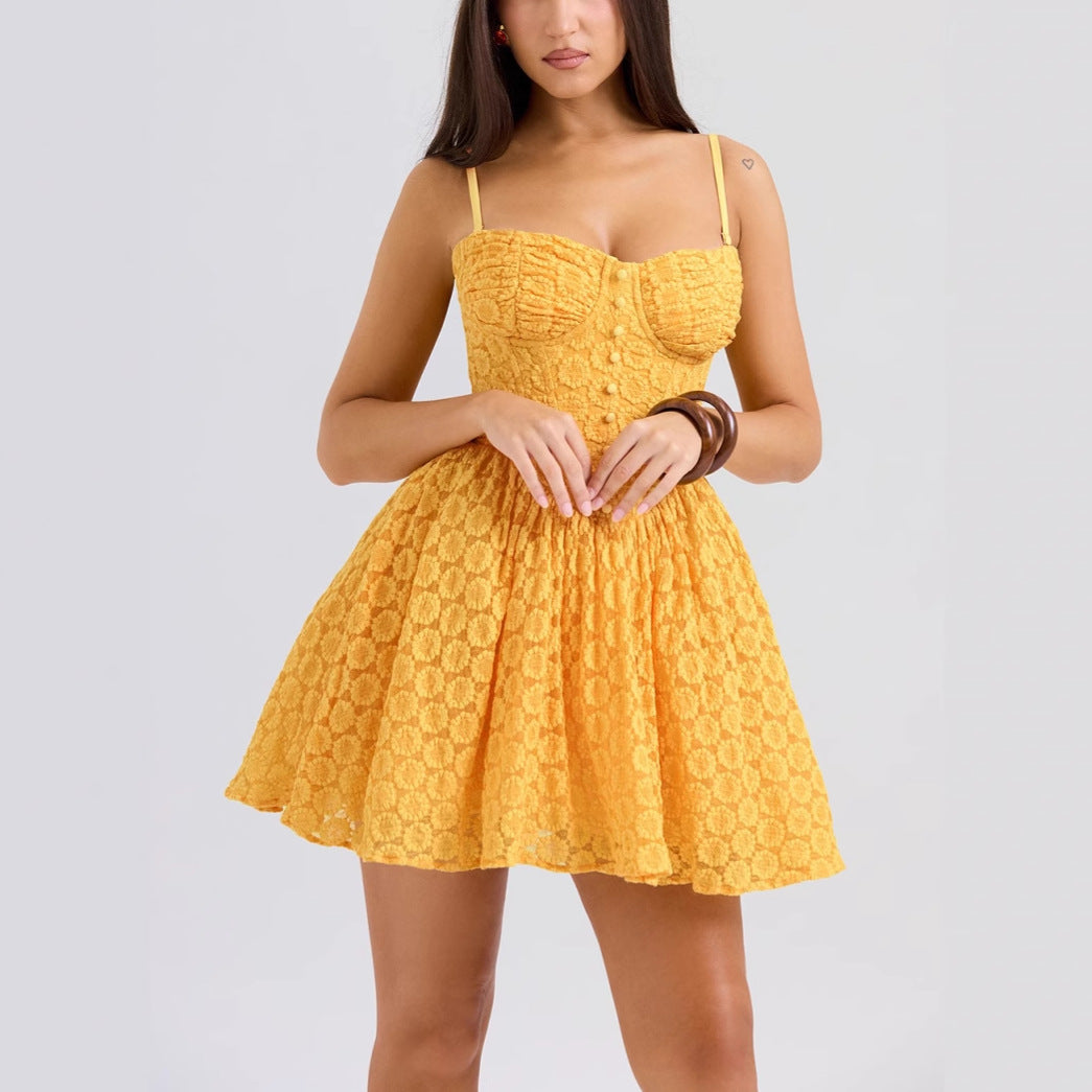 Damen Charmantes Minikleid mit strukturiertem Oberteil und schwingendem Rock Drune