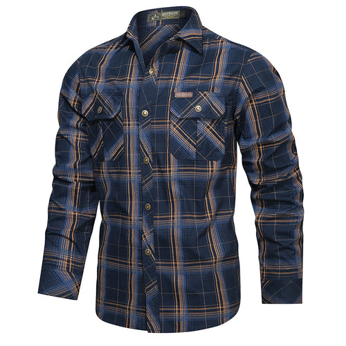 Herren nan kariertes Flanell-Outdoorhemd mit verstärkten Klappbrusttaschen und ergonomischem Rückendetail Drune