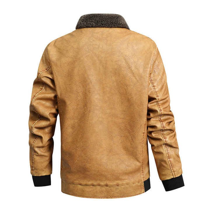 Herren Vintage-Bomberjacke aus Kunstleder mit Sherpa-Innenfutter und Rippbündchen Drune