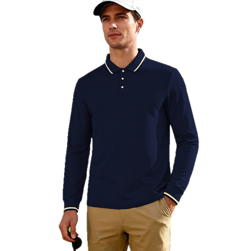 Herren Golf-Performance-Poloshirt langärmlig atmungsaktiv mit Kontrastkragen Drune