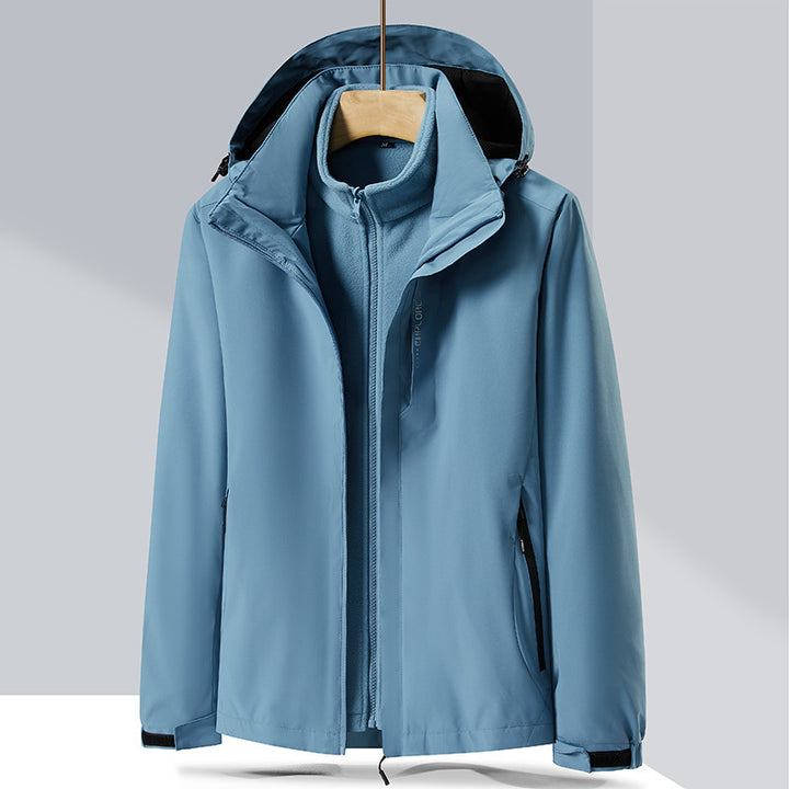 Herren zweilagige Softshell-Regenjacke mit abnehmbarem Fleece‑Innenlayer und verstellbarer Kapuze Drune