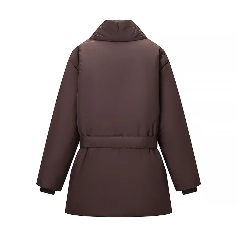 Damen nan wattierte Jacke mit Schalkragen, Bindegürtel und aufgesetzten Taschen Drune