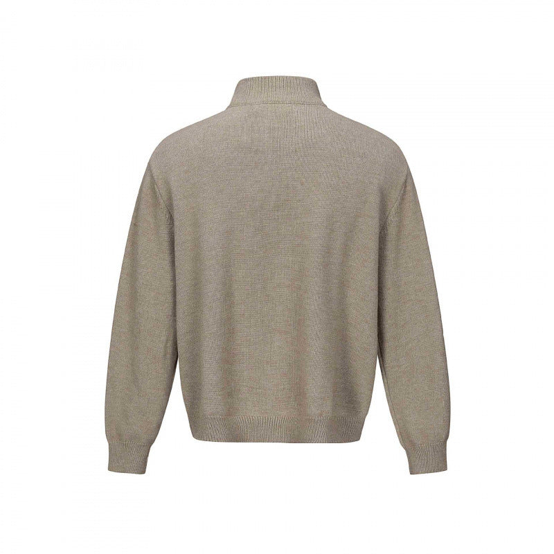 Unisex Feinstrick-Halbzipp-Pullover mit Stehkragen und diagonaler Struktur Drune