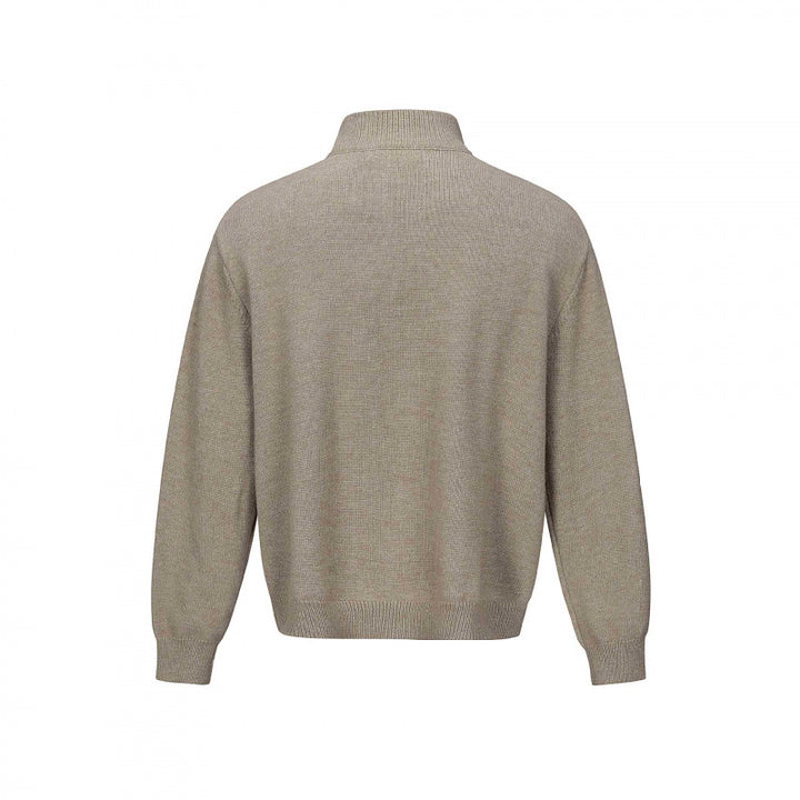 Unisex Feinstrick-Halbzipp-Pullover mit Stehkragen und diagonaler Struktur Drune