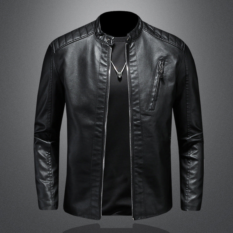 Herren Stilvolle Lederjacke mit schmalem Kragen Drune