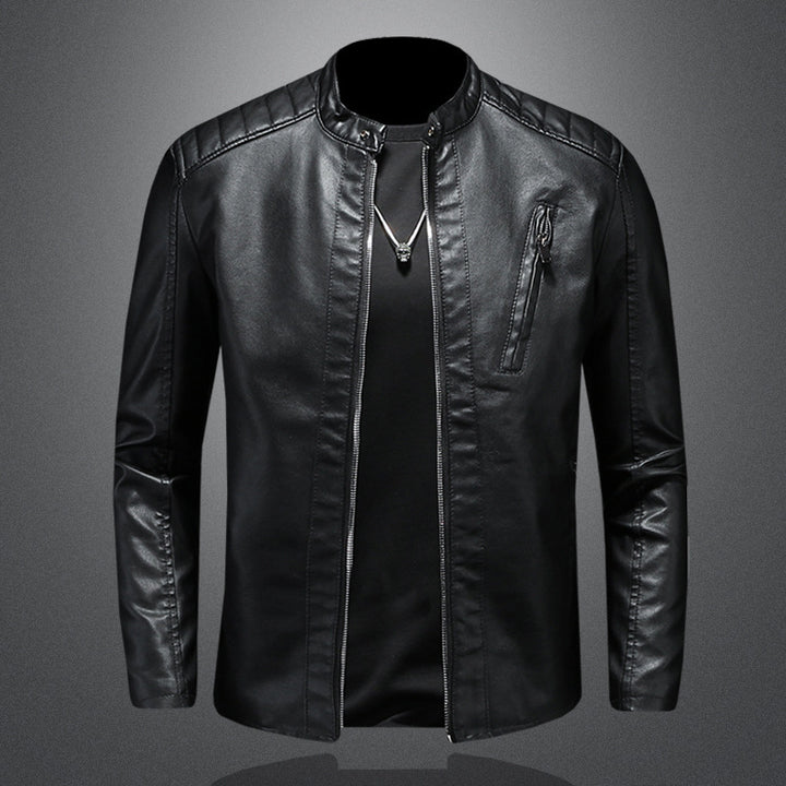 Herren Stilvolle Lederjacke mit schmalem Kragen Drune
