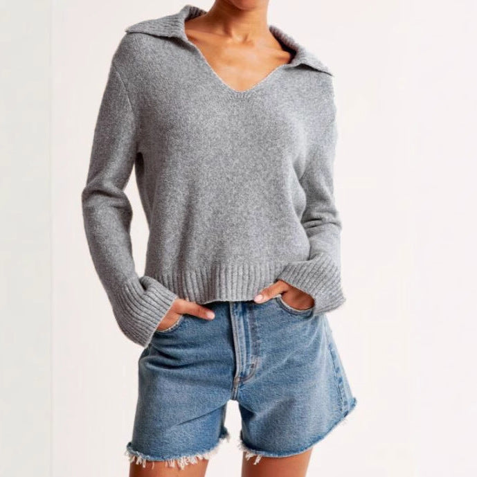 Damen Pullover mit weitem Kragen und gerippter Bündchenstruktur Drune