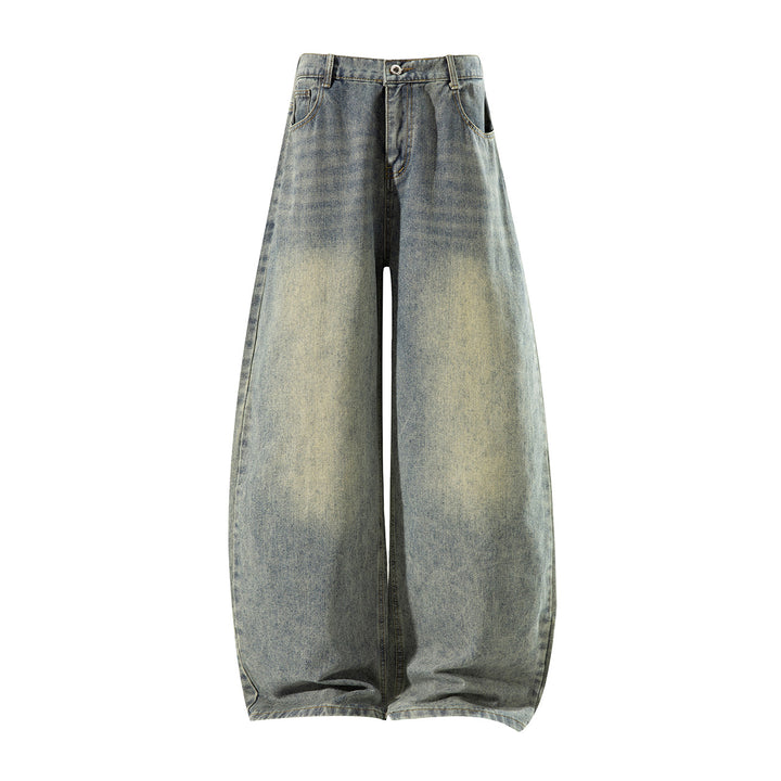 Damen Weite High‑Waist Baggy‑Jeans mit Ballon‑Silhouette und Used‑Waschung Drune
