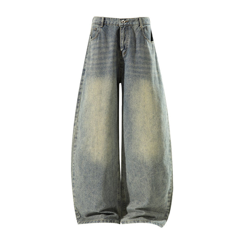 Damen Weite High‑Waist Baggy‑Jeans mit Ballon‑Silhouette und Used‑Waschung Drune