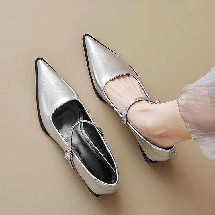 Damen Riemchenpumps im Mary‑Jane‑Stil mit spitzer Zehenkappe und geformtem Blockabsatz Drune