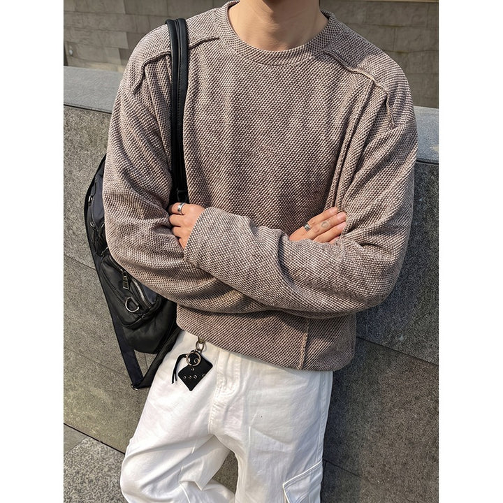Herren Oversize Waffelstrick-Pullover mit Rundhalsausschnitt Drune