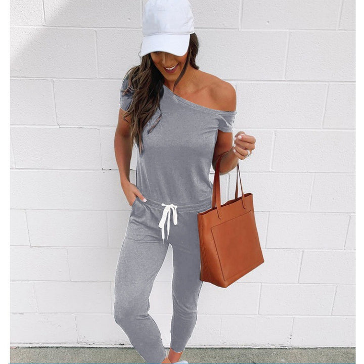 Damen stilvolles Jumpsuit mit asymmetrischem Ausschnitt und hoher Taillenbetonung Drune