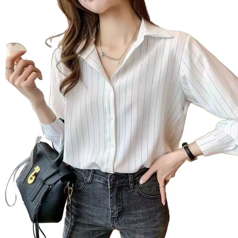 Damen stilvolle Bluse mit feinem Streifenmuster Drune