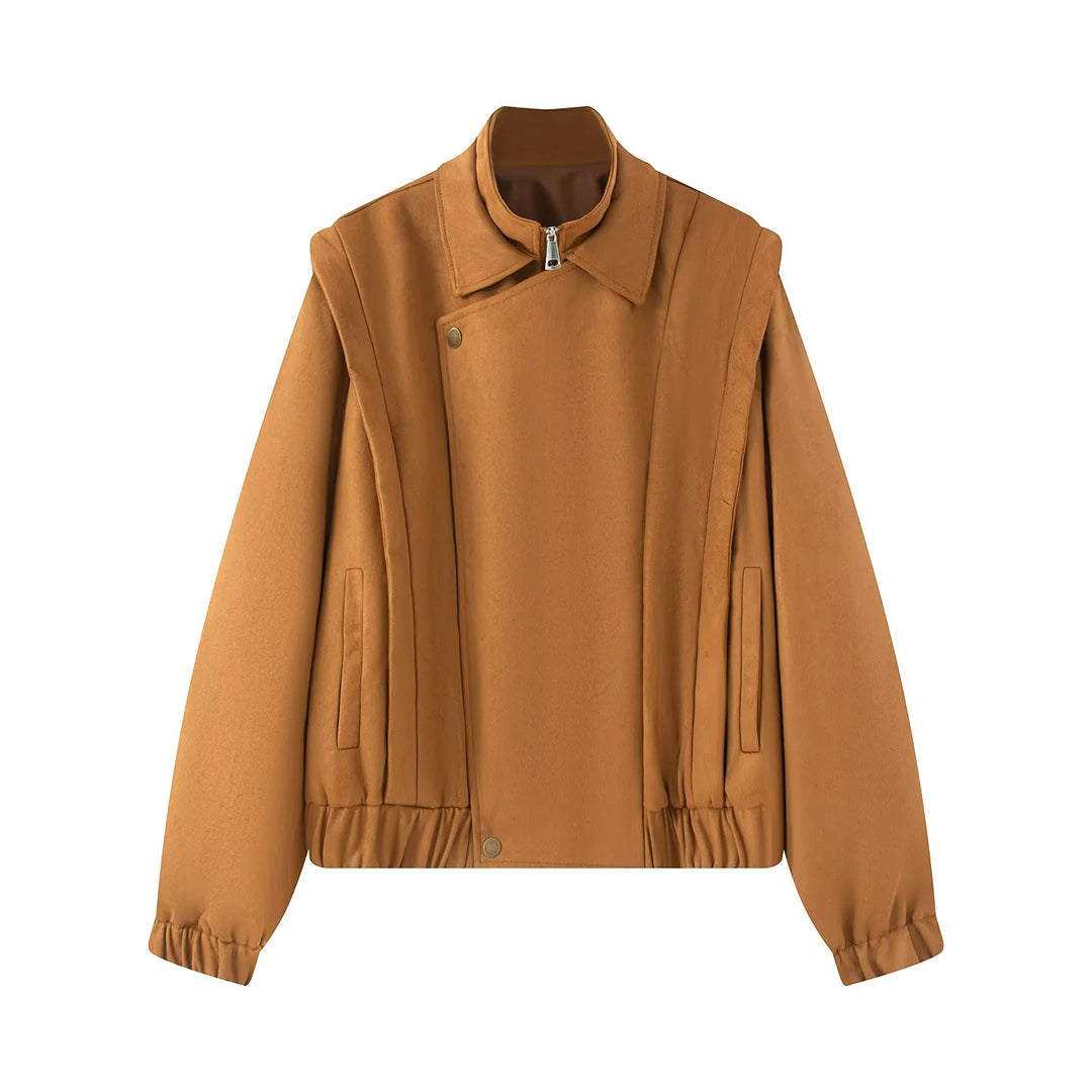 Damen nan asymmetrische Blousonjacke mit verdeckter Reißverschlussblende, Stehkragen und taillennahem Kordelzug Drune