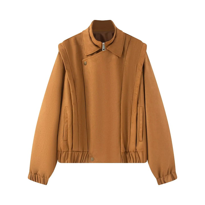 Damen nan asymmetrische Blousonjacke mit verdeckter Reißverschlussblende, Stehkragen und taillennahem Kordelzug Drune