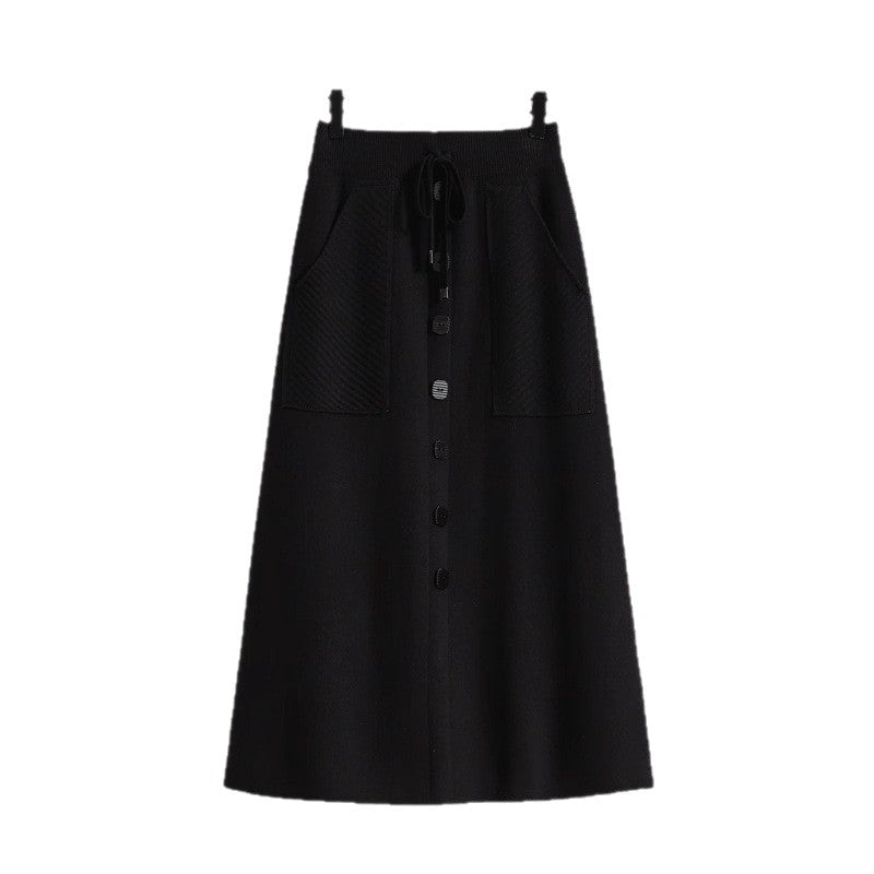 Damen Eleganter Midirock mit praktischen Taschen und Knopfdetails Drune
