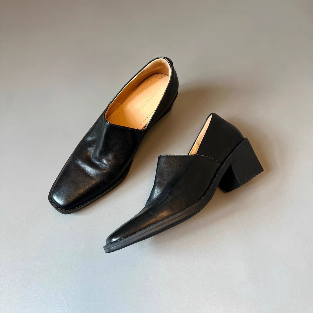 Damen Elegante Slip‑on Loafer mit quadratischer Zehenkappe und mittelhohem Blockabsatz Drune