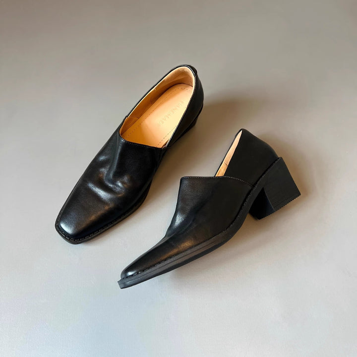 Damen Elegante Slip‑on Loafer mit quadratischer Zehenkappe und mittelhohem Blockabsatz Drune