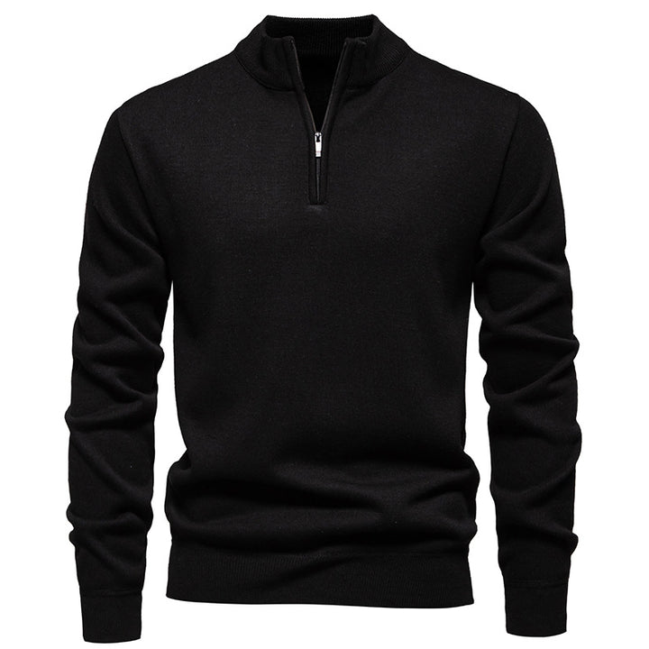 Herren nan Feinstrickpullover mit Kurzreißverschluss Stehkragen elastischen Bündchen Drune