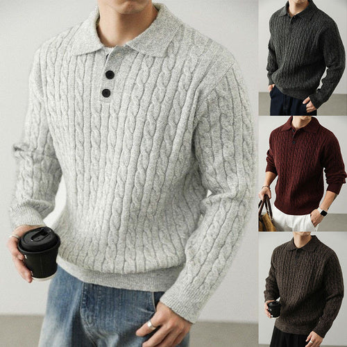 Herren Gemütlicher Grobstrickpullover mit Knopfleiste Drune