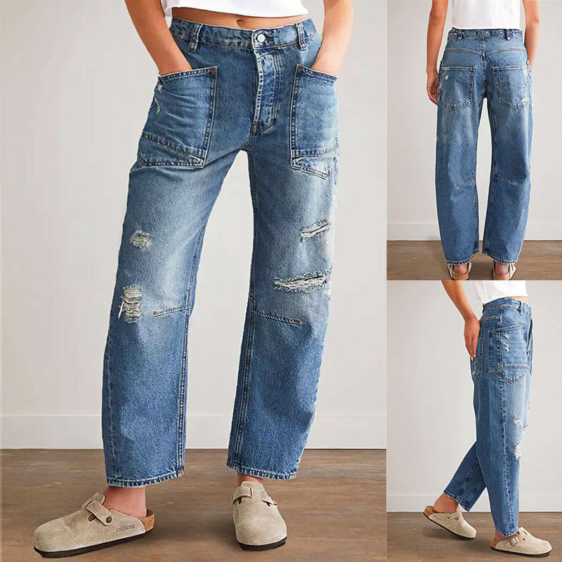 Damen Denim-Hosen mit großflächigen Taschen Drune