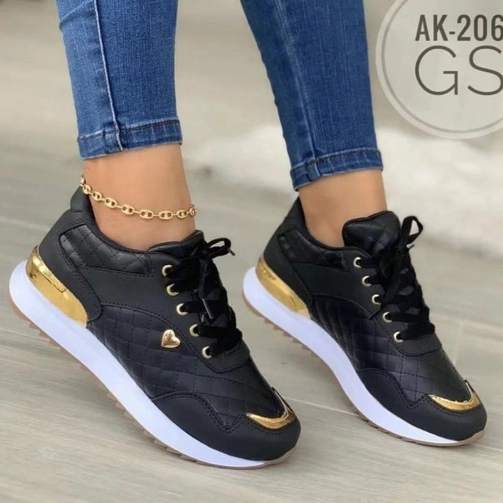 Damen Gepolsterte Sneaker mit Stepp-Optik und goldenen Akzenten Drune