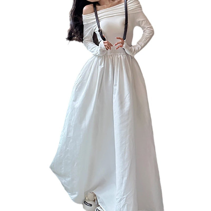 Damen elegantes Off-Shoulder Maxikleid mit modernen Trägerdetails Drune