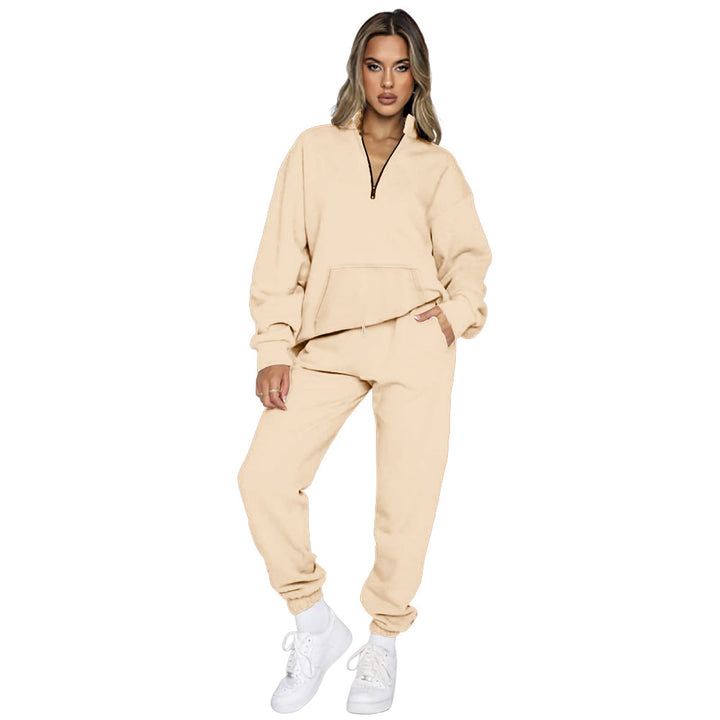 Damen Bequemes Freizeitoutfit mit Hohem Kragen und Kängurutasche Drune