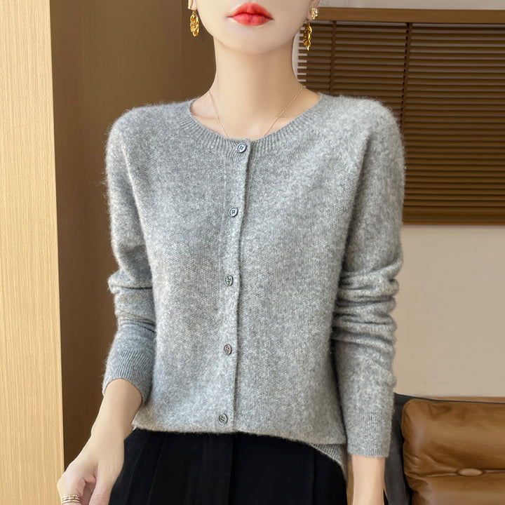 Damen Kuscheliger Kurzcardigan aus Mohair‑Mix mit feiner Schurwollstruktur und Perlmuttknopfleiste Drune