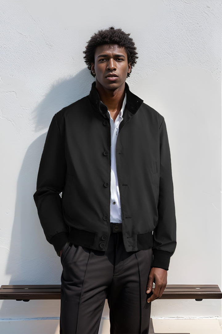 Herren Leichter Blouson mit Stehkragen, Knopfleiste und gerippten Bündchen Drune