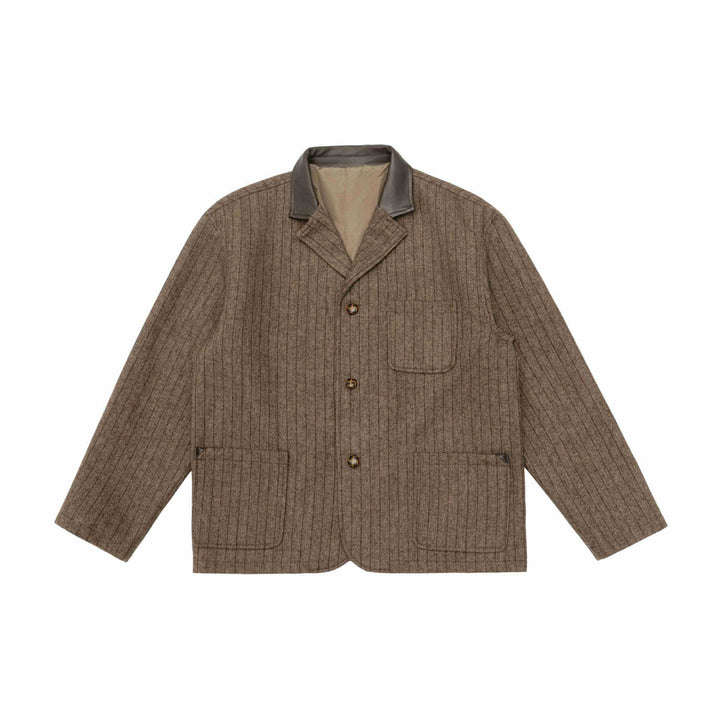 Herren Glencheck-Blousonjacke mit Lederkragen und großen Pattentaschen Drune