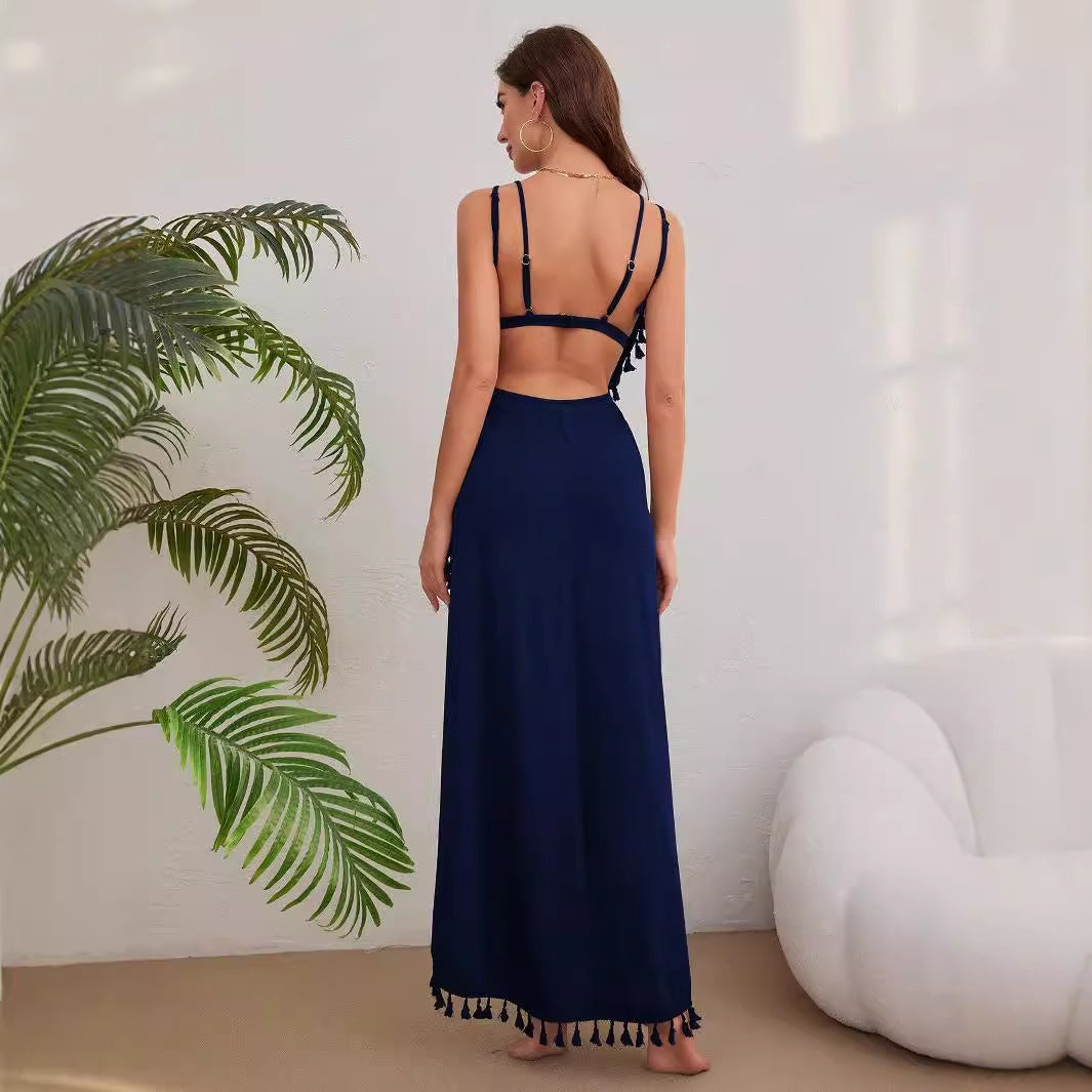 Damen Maxikleid mit eleganter Wickeloptik und verspieltem Rüschenrand Drune